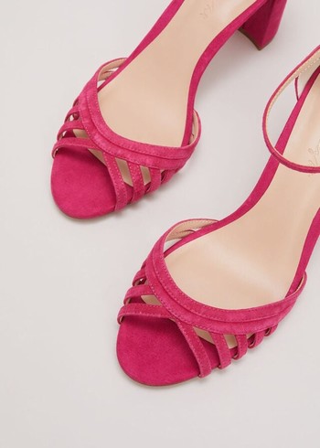 Phase Eight Suede Lattice Block Heels Pink Canada | UJZQFV-359